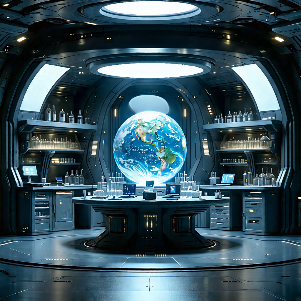 Futuristic Research Laboratory With Image, There