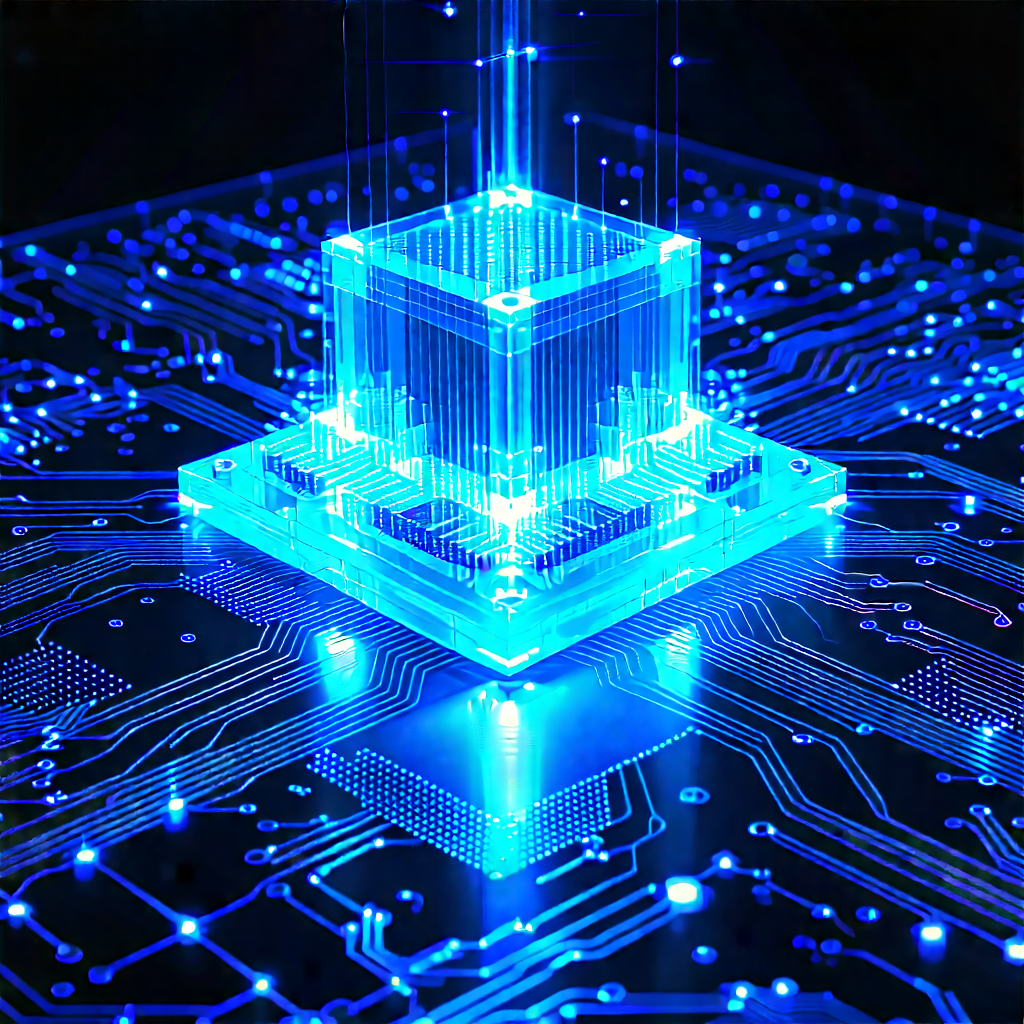 Quantum computer with blue light (glow:1.11)