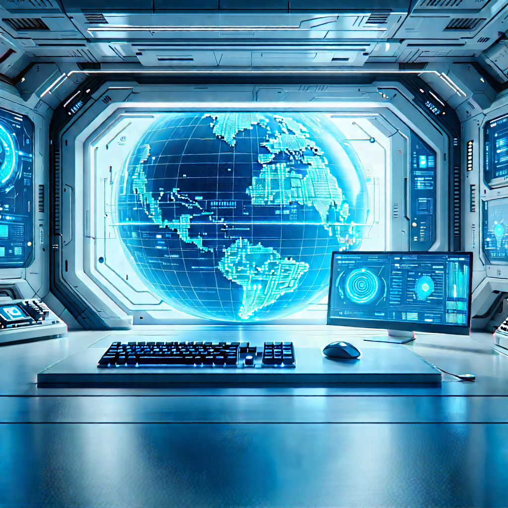 Futuristic (digital:1.32) Workspace With Computer Desk