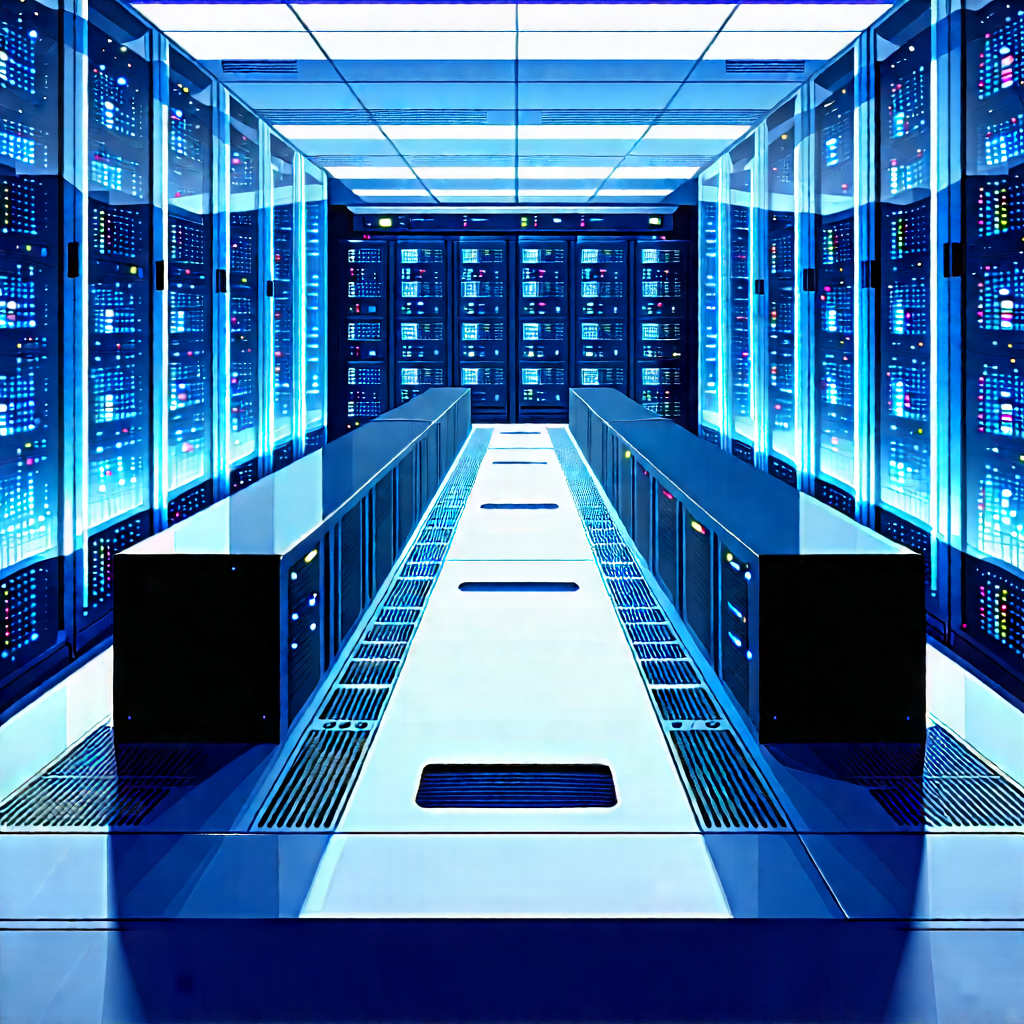 Futuristic Server Room With Large Blue