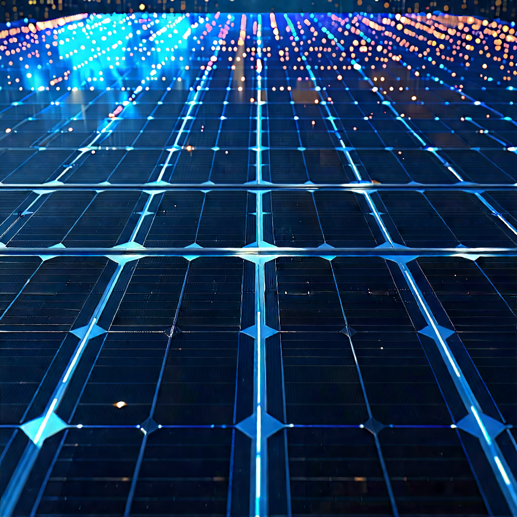 Solar Panel With Data Streams With Close-up Solar