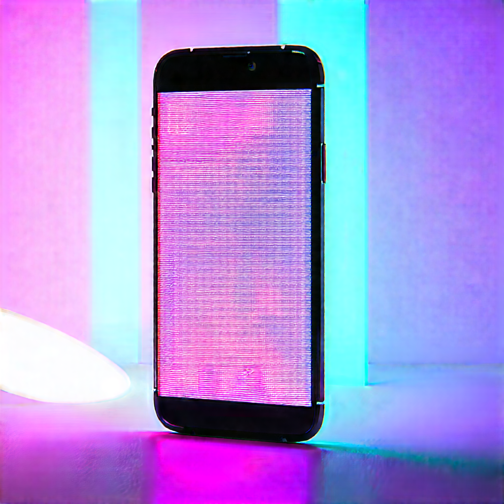 Smartphone With Glowing Screen With Black Cell