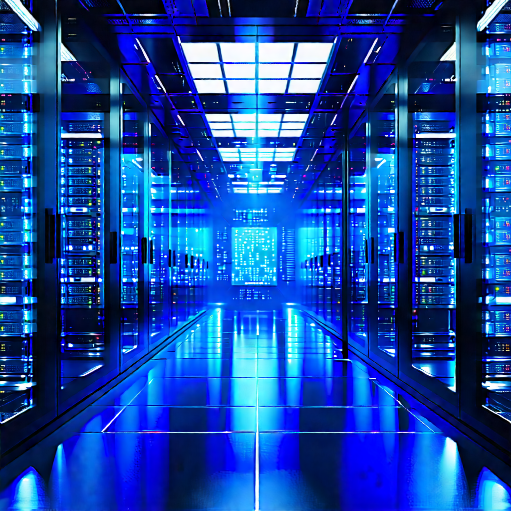 Futuristic Server Room With Large, Blue-lit