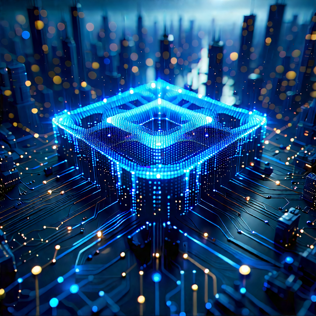 Blockchain Network Visualization With Futuristic Cityscape