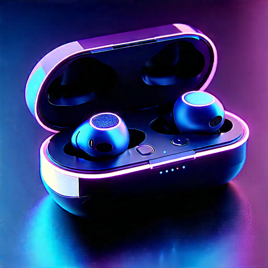 Wireless Earbuds With Glowing Screen With Pair Blue