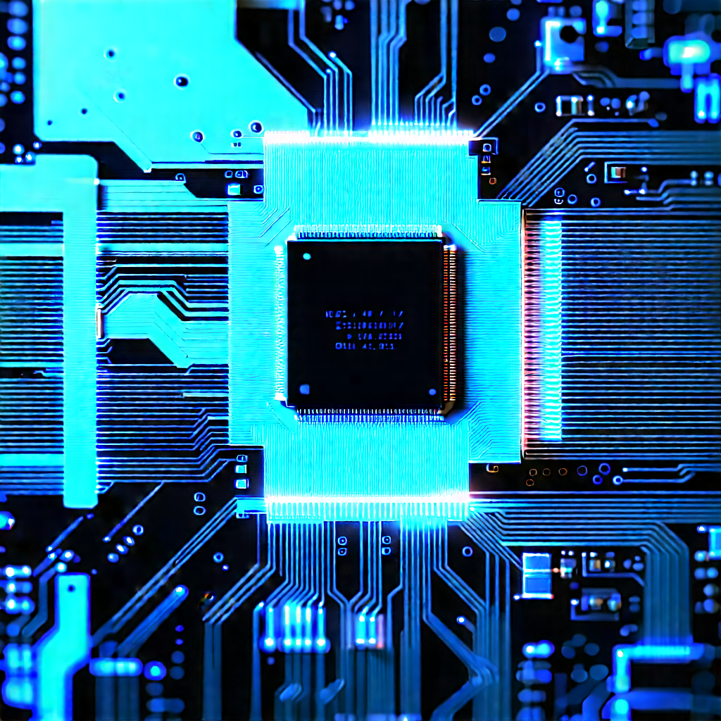 Circuit board with blue light glow