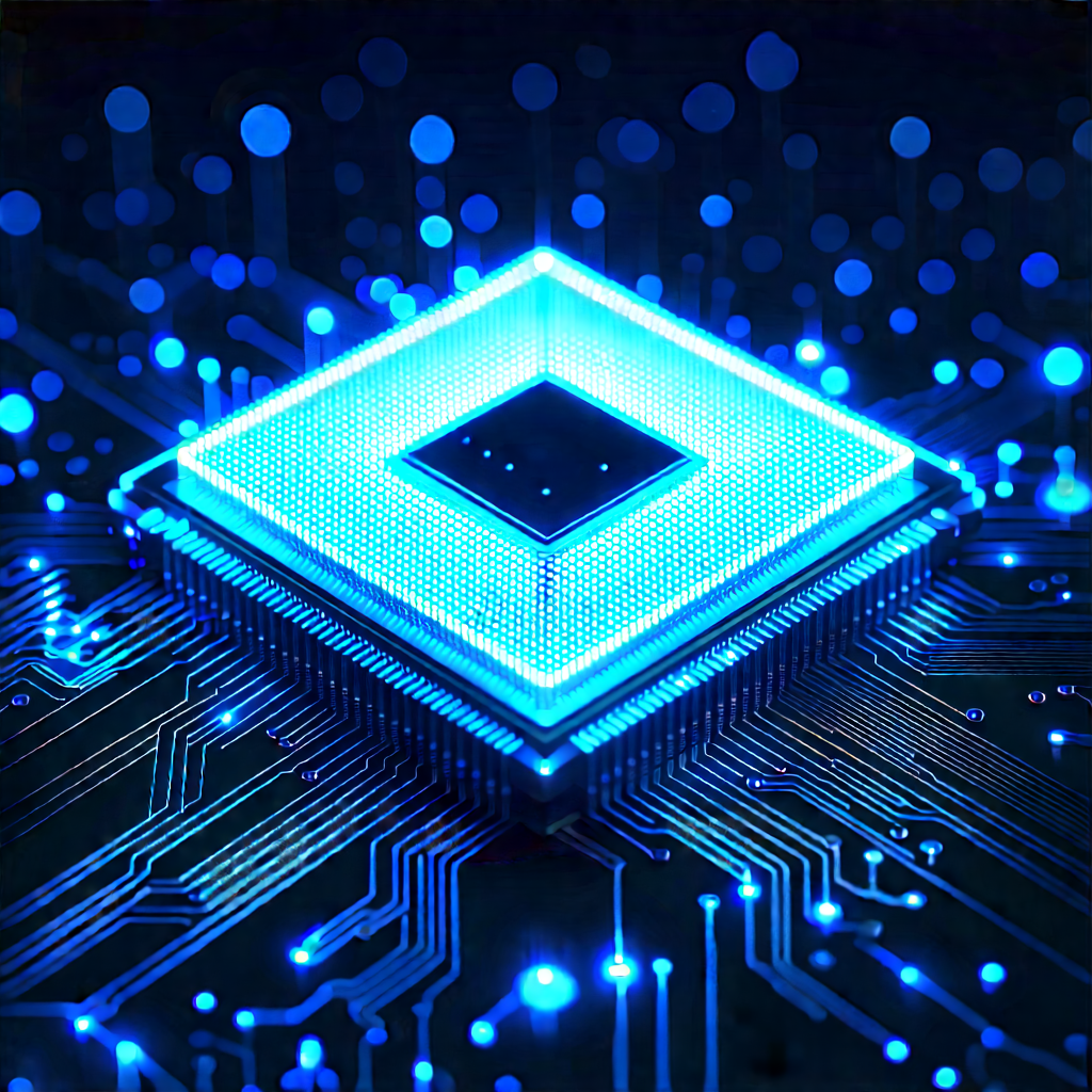 Microchip with blue light glow