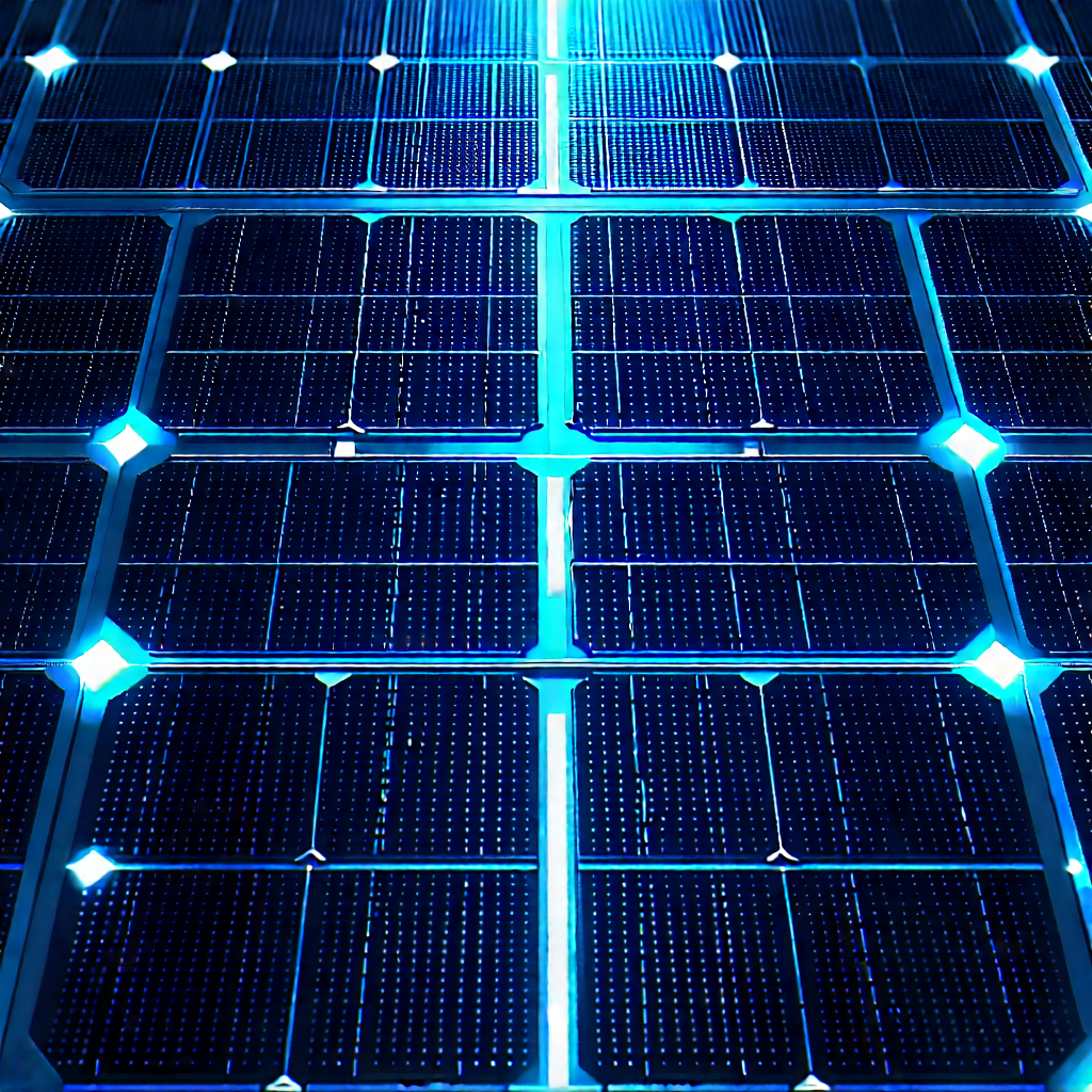 Solar Panel With Blue Light Glow With Blue Solar