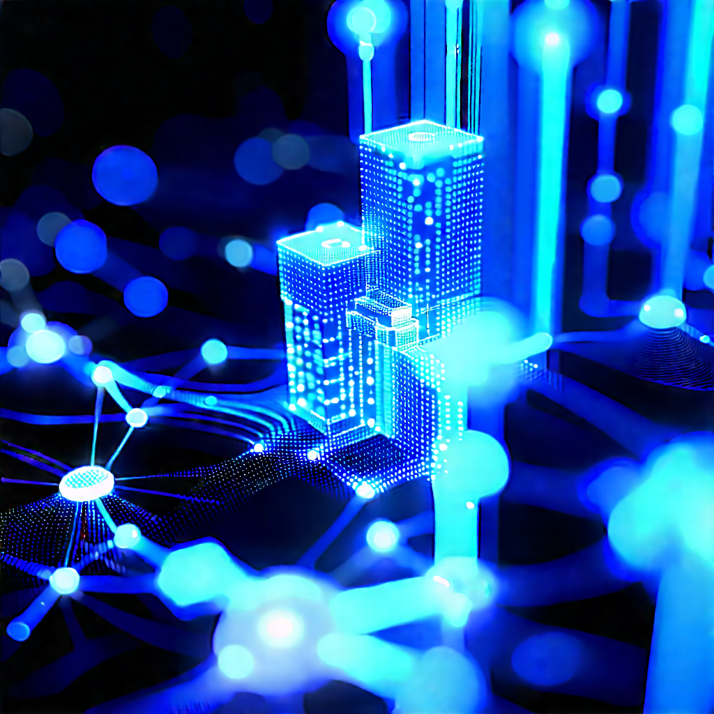 Blockchain Network Visualization With Futuristic Cityscape