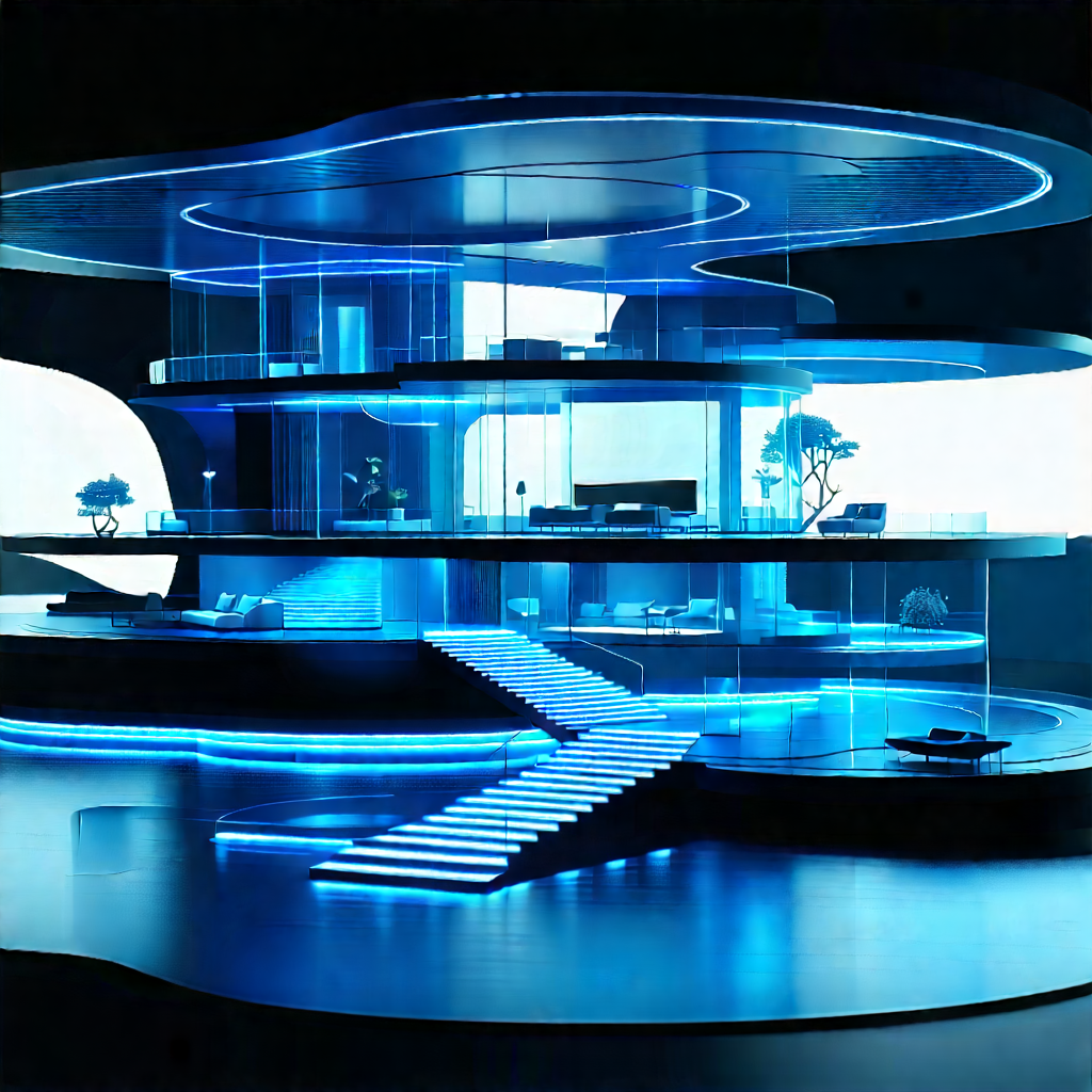 (futuristic:1.5) Smart Home With Futuristic Office