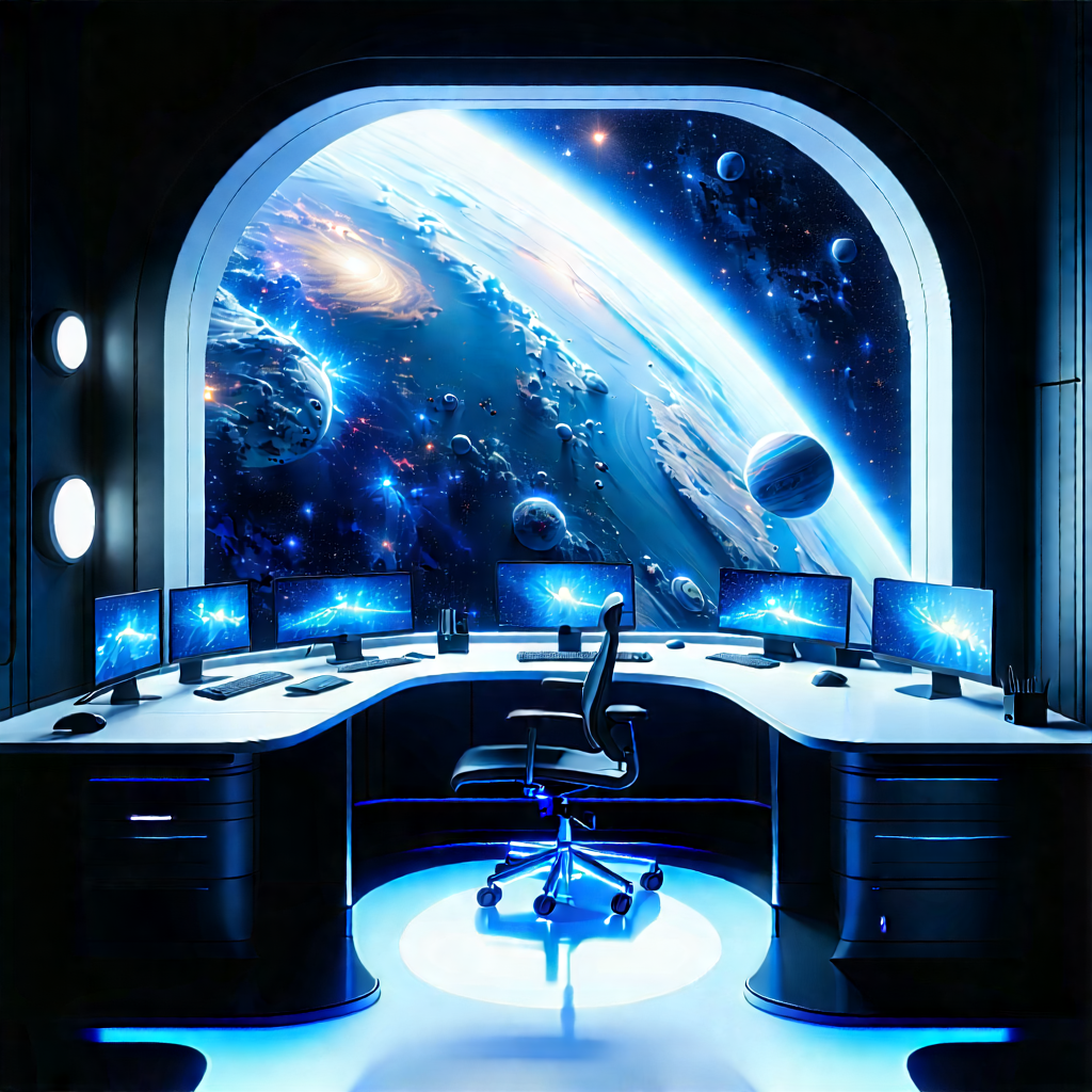 (futuristic:1.29) (digital:1.17) Workspace With Image, There