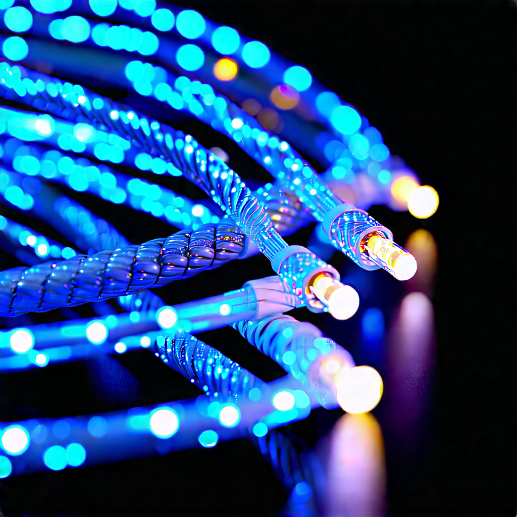 Close-up Of Fiber Optic Cables With Close-up Blue