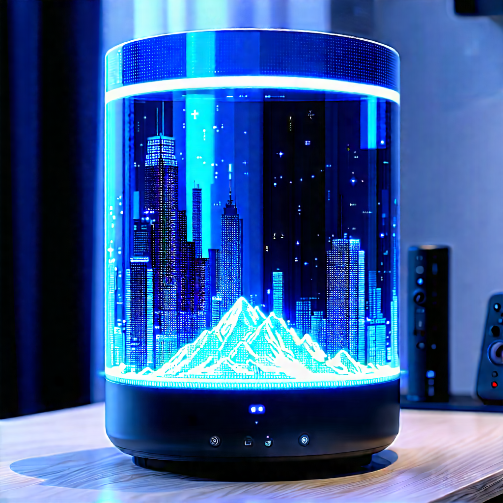 Smart Home Device With Holographic Display With Blue Black
