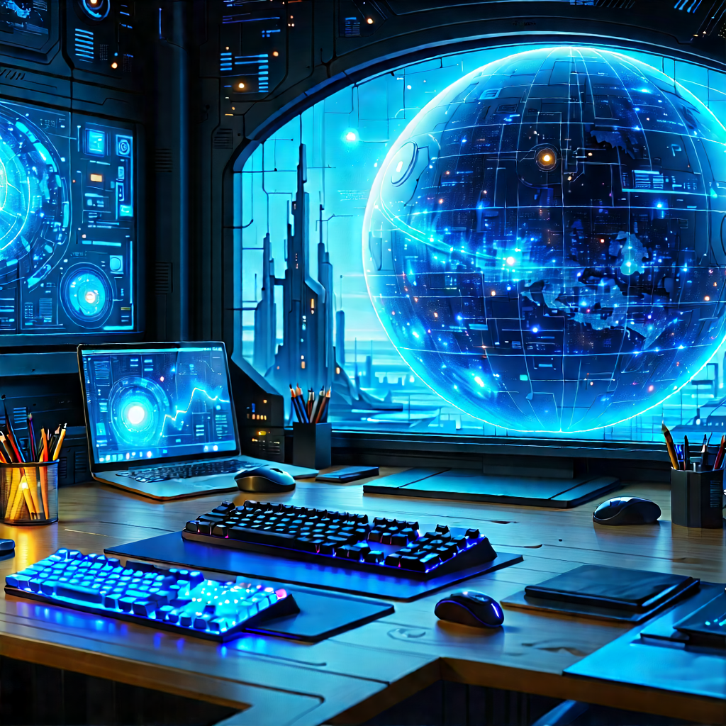 (futuristic:1.35) Digital Workspace With Image, There