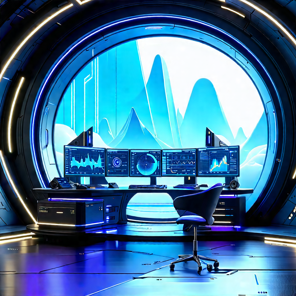 Futuristic (digital:1.39) Workspace With Image, There