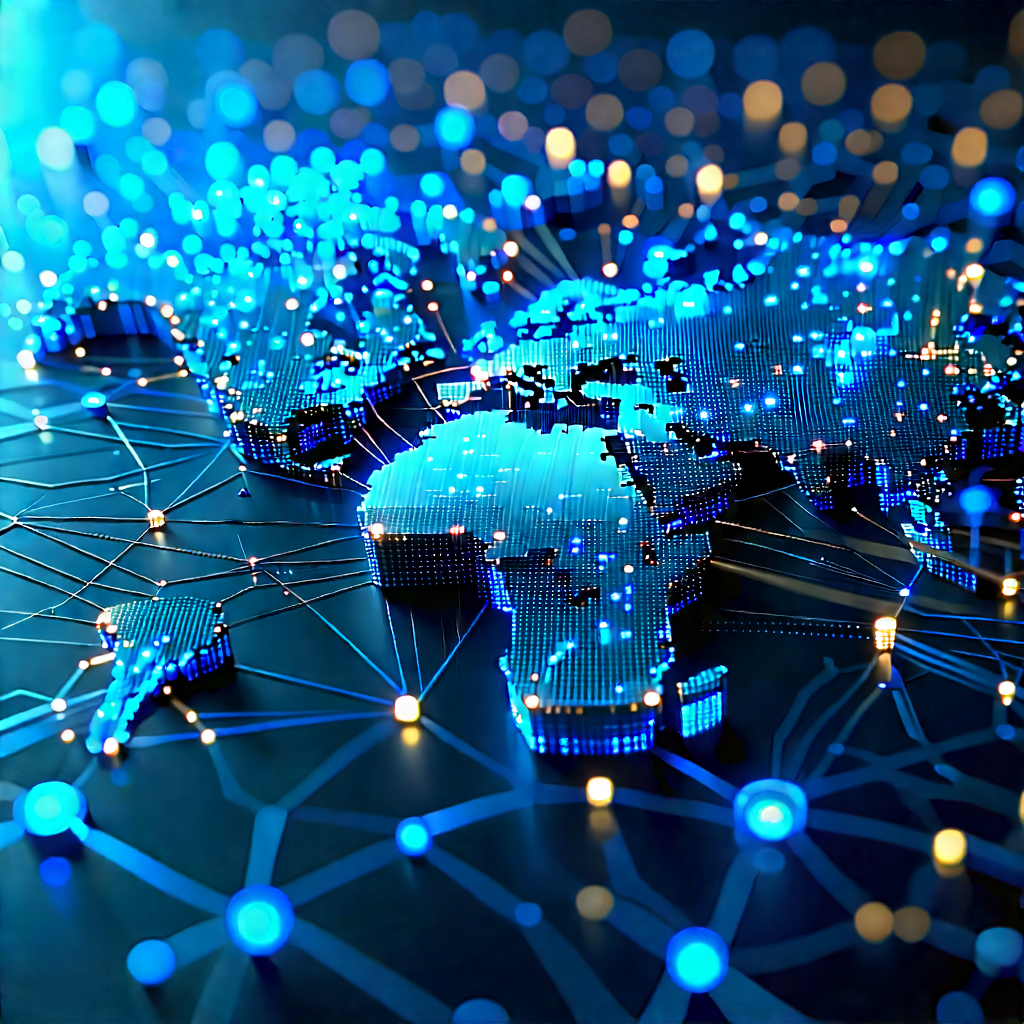 Blockchain Network Visualization With Blue Globe