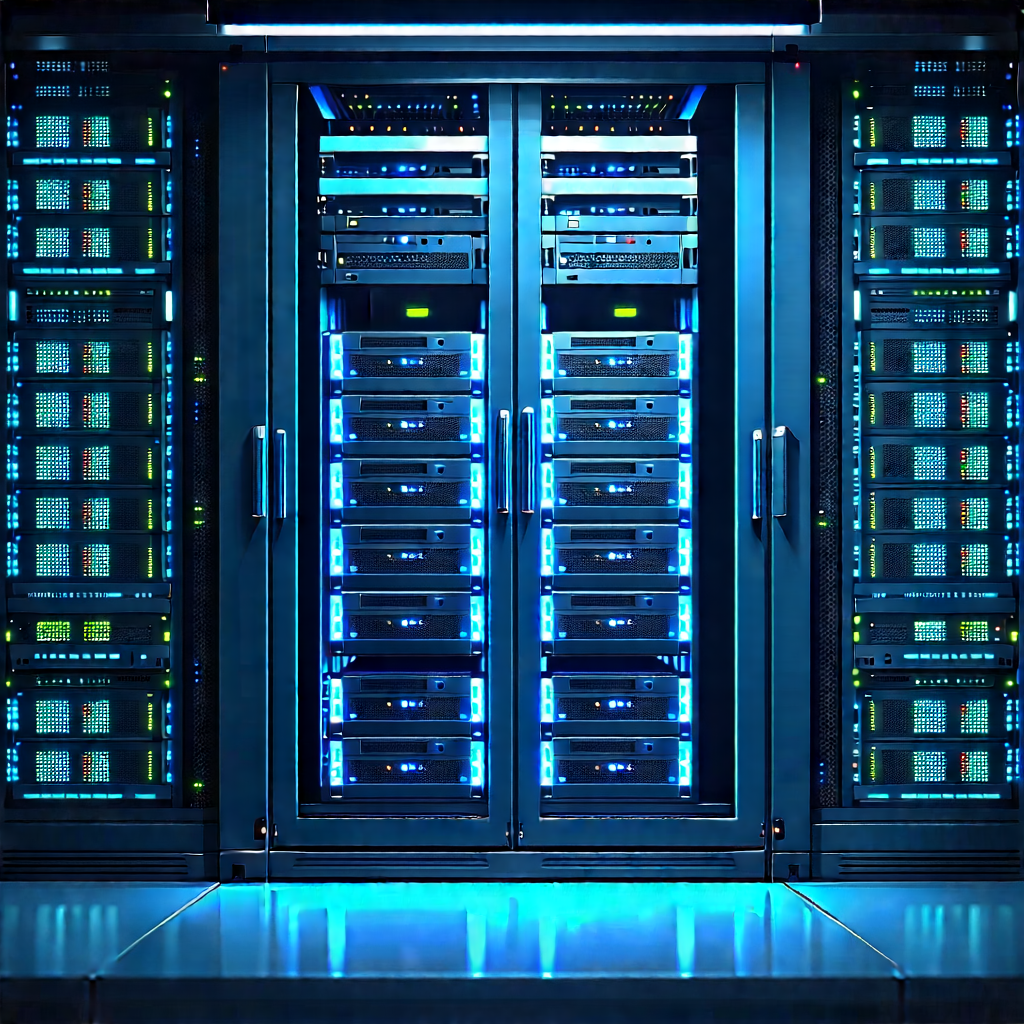 Server rack with blue light glow