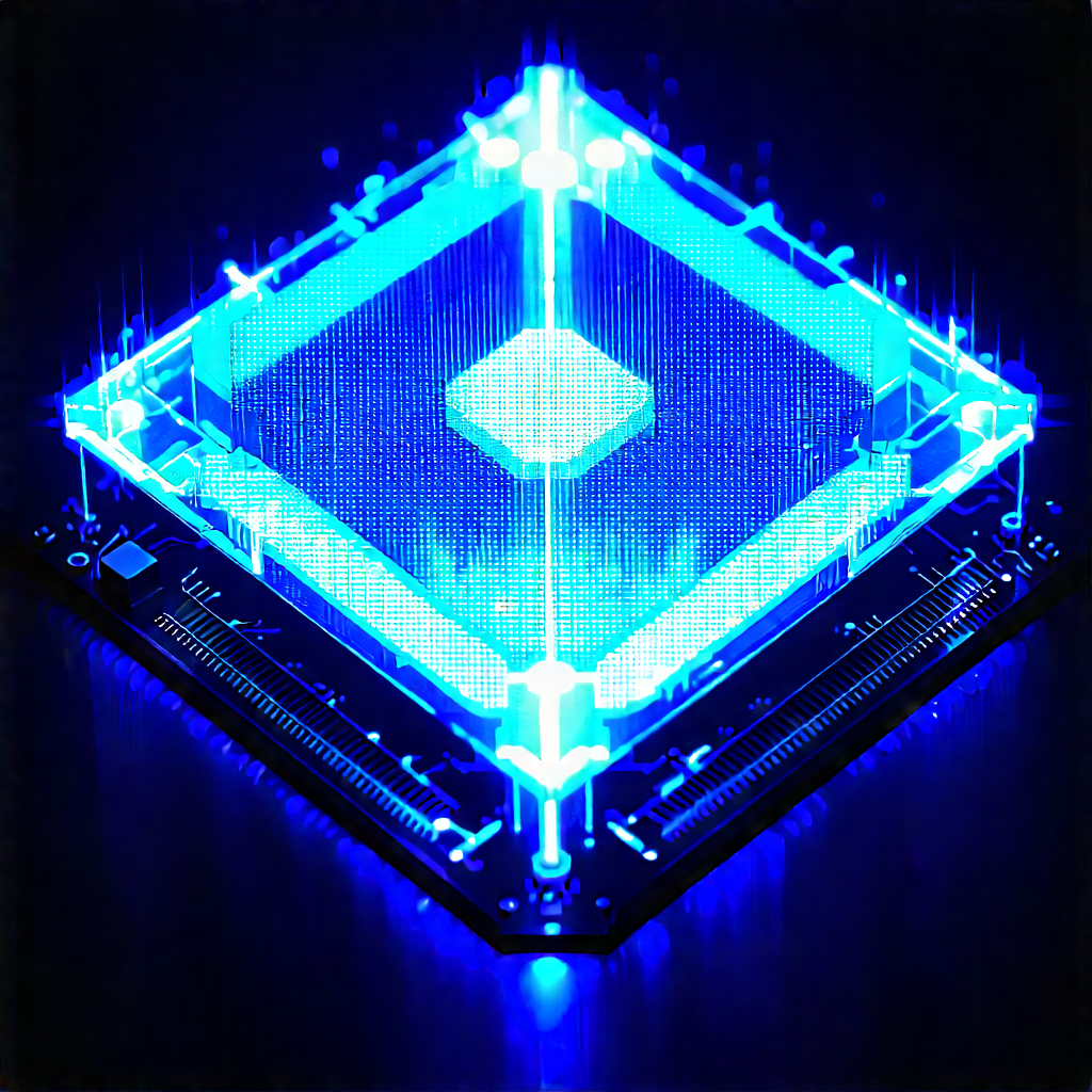Quantum Computer With Blue Light (glow:1.31) With Blue Square