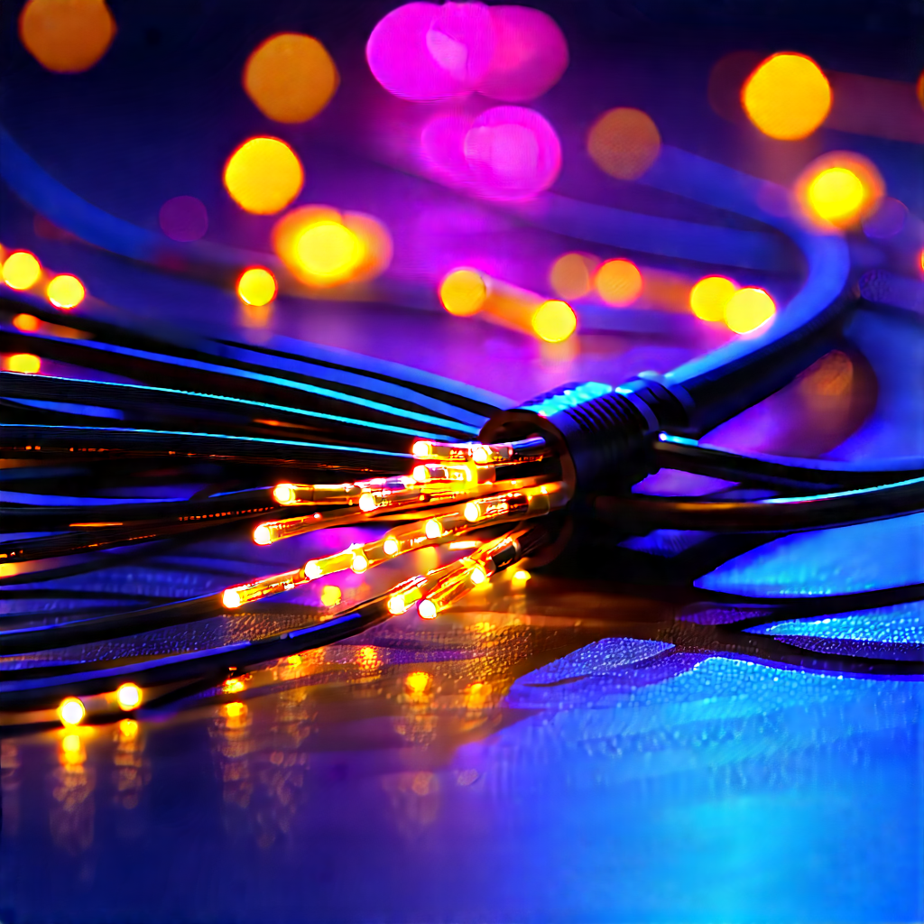 Close-up Of Fiber Optic Cables With Close-up Wire