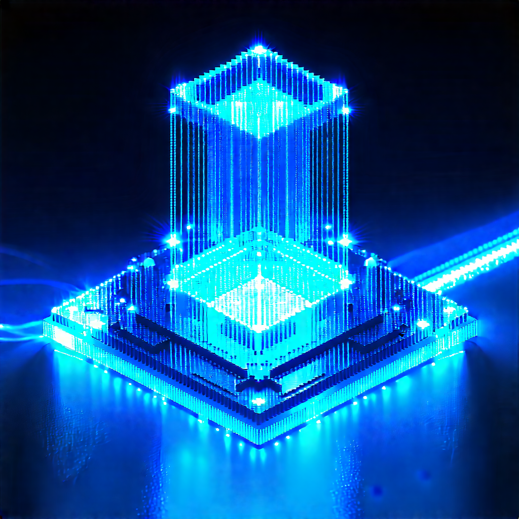 Quantum computer with blue light glow