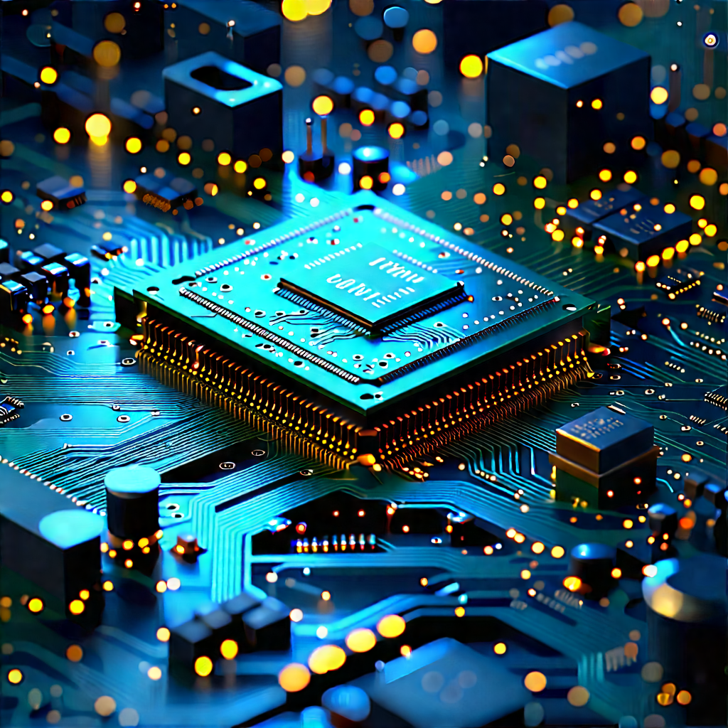 Circuit Board With (digital:1.33) Particles With Computer Chip