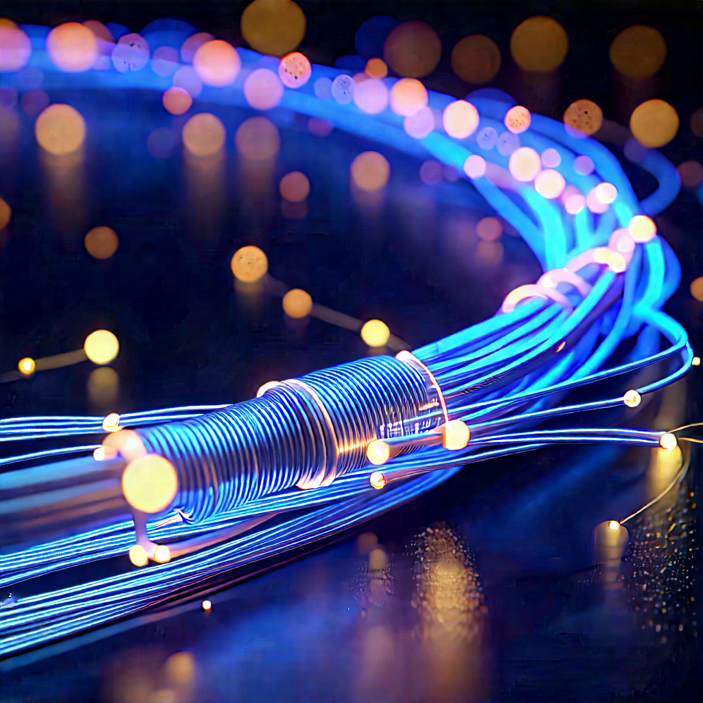 Close-up Of Fiber Optic Cables With Close-up Blue