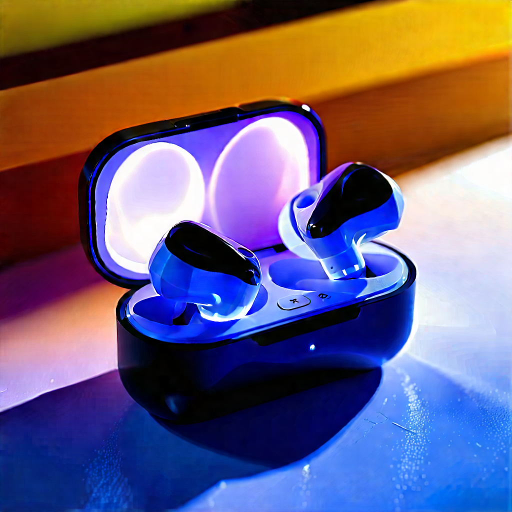 Wireless Earbuds With Glowing Screen With Blue Case