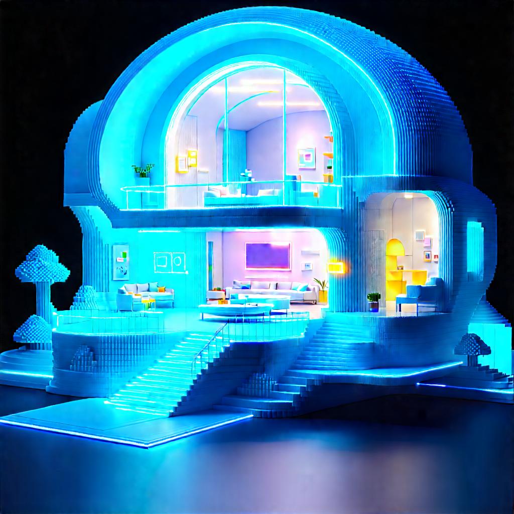 Futuristic Smart Home With Blue White