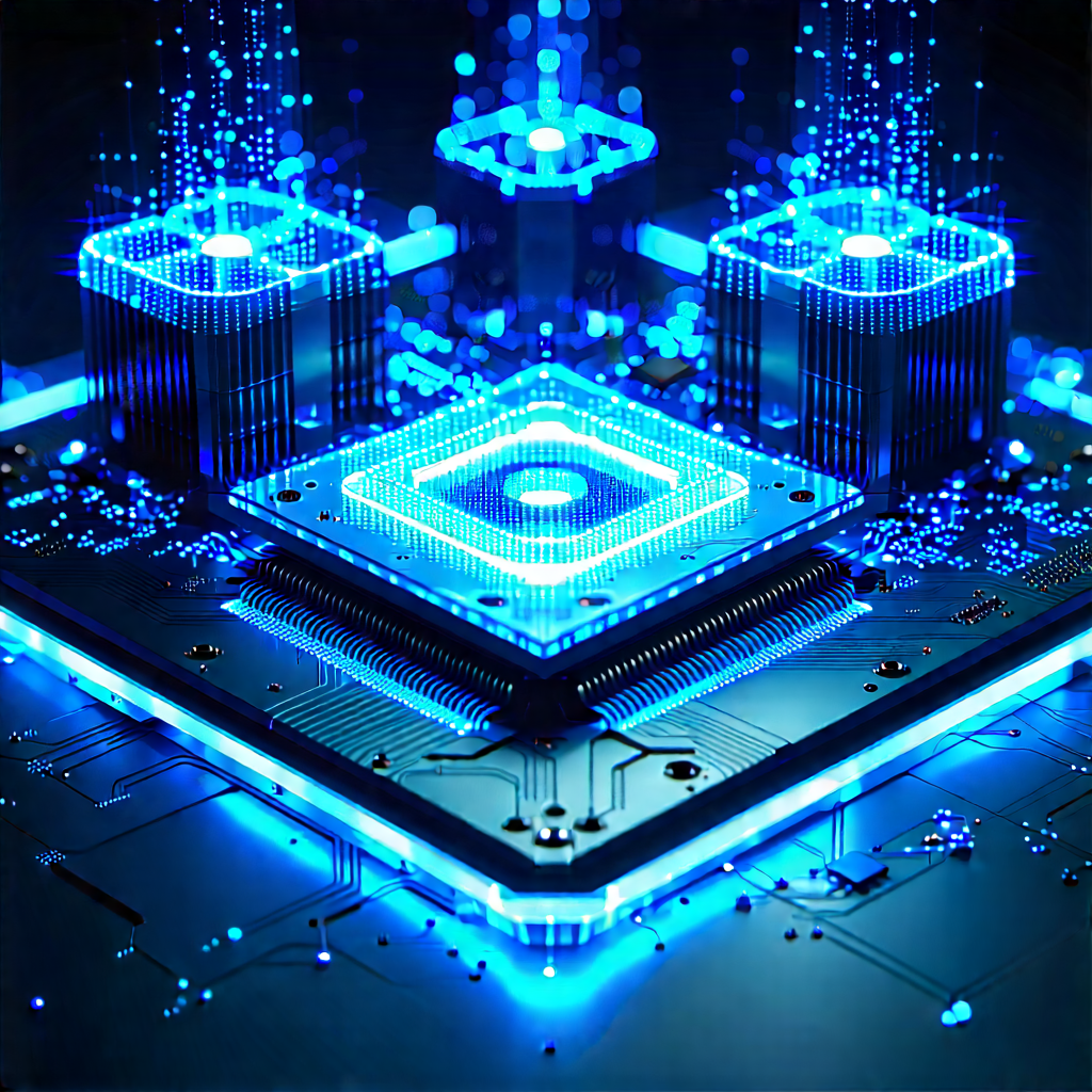 Quantum computer with blue light glow