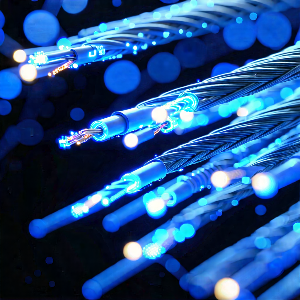 Close-up Of Fiber Optic Cables With Close-up Blue