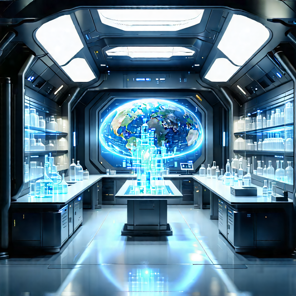 (futuristic:1.33) Research Laboratory With Image, There