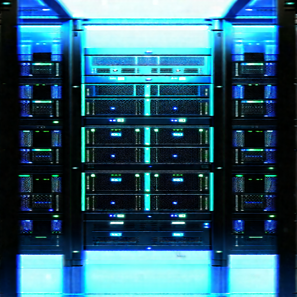 Server rack with blue light glow