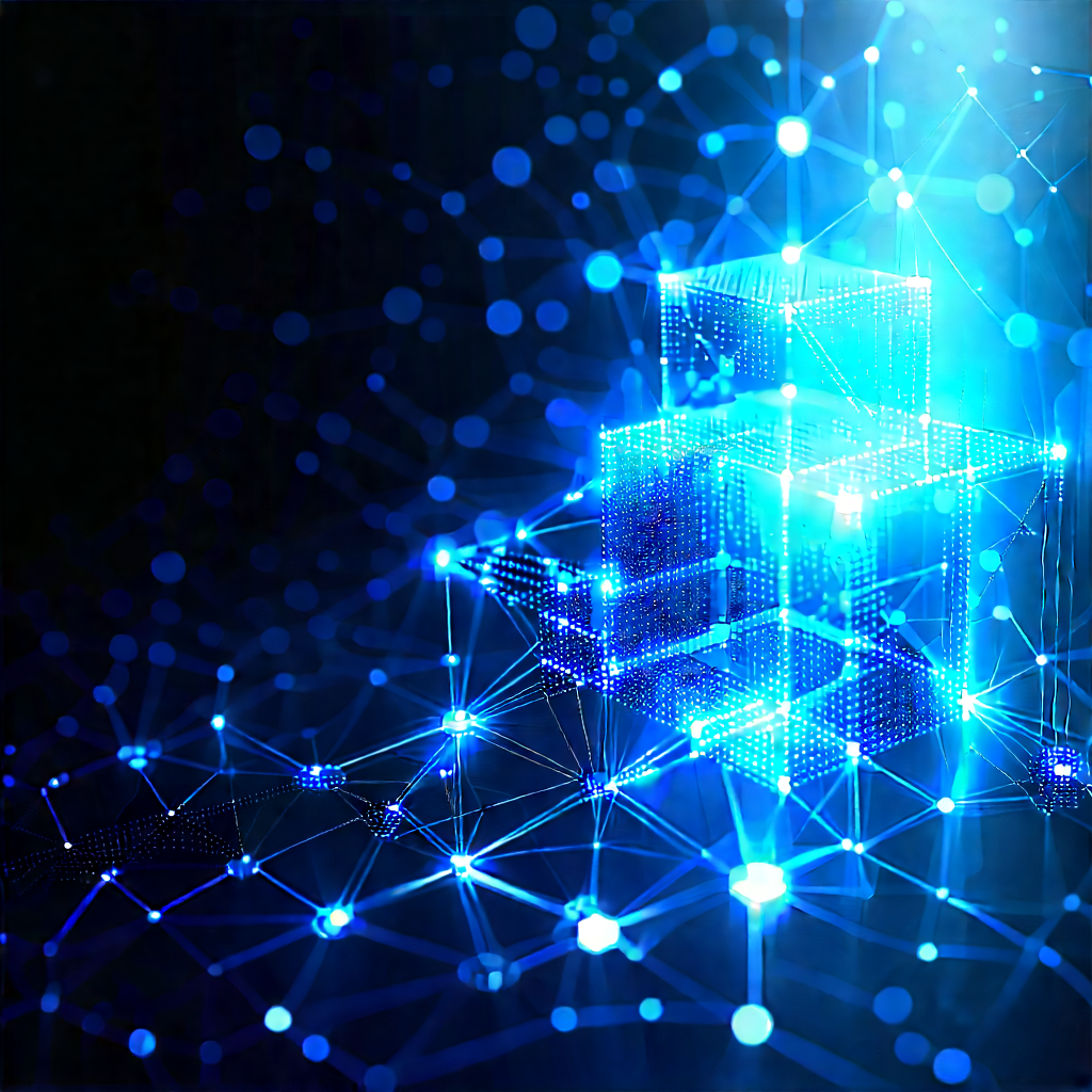 Blockchain Network Visualization With Blue Displayed