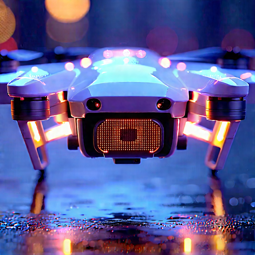Drone With Glowing Screen With Drone Flying