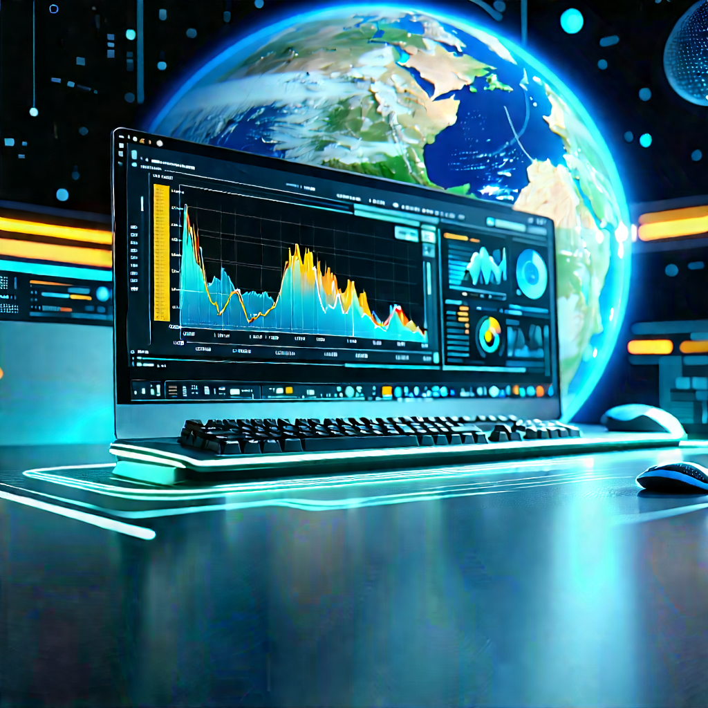 Futuristic Digital Workspace With Computer Monitor