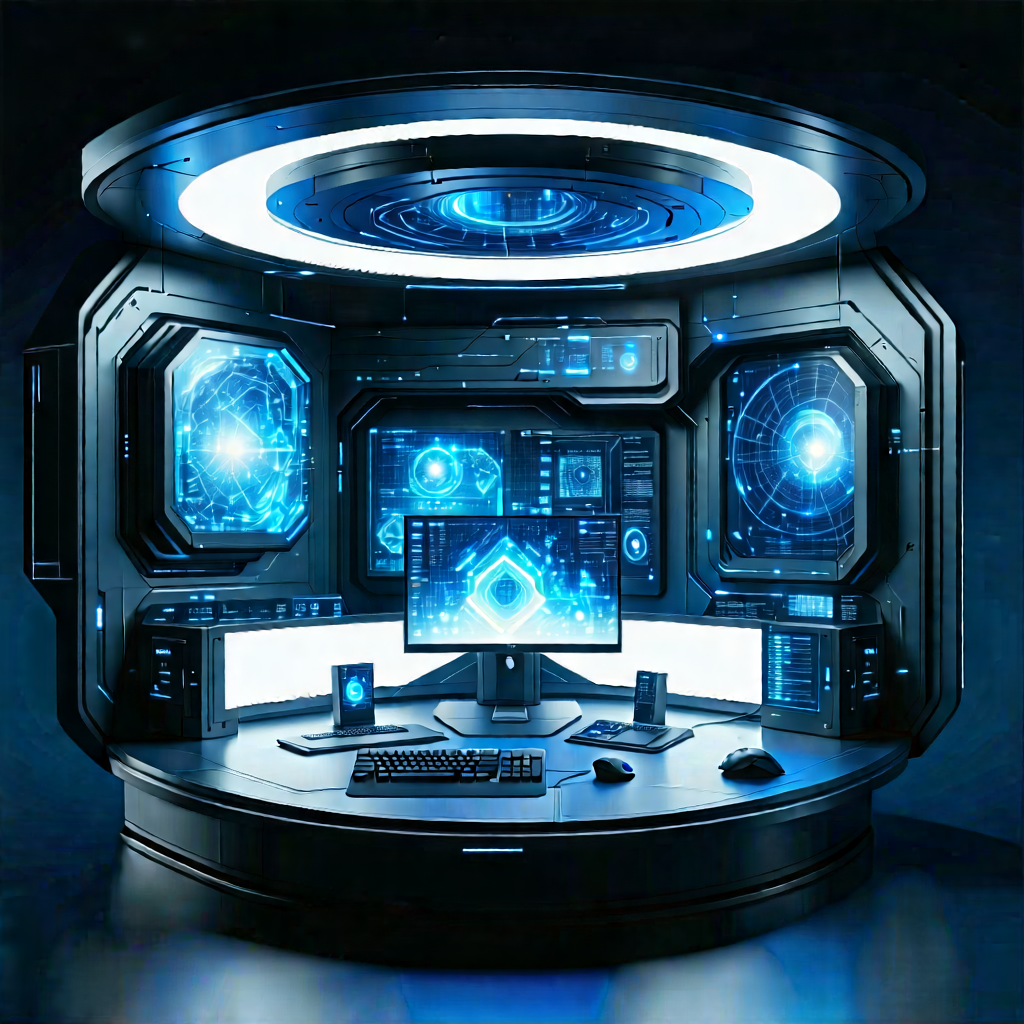 (futuristic:1.2) Digital Workspace With Image, There
