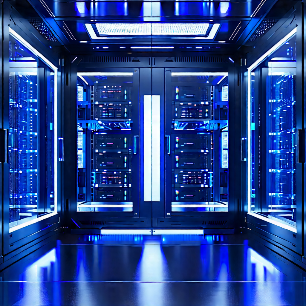 Futuristic Server Room With Large Blue