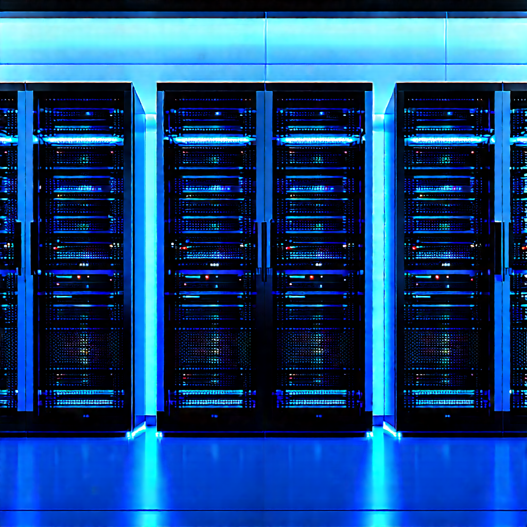 Server Rack With Blue Light Glow With Image, There