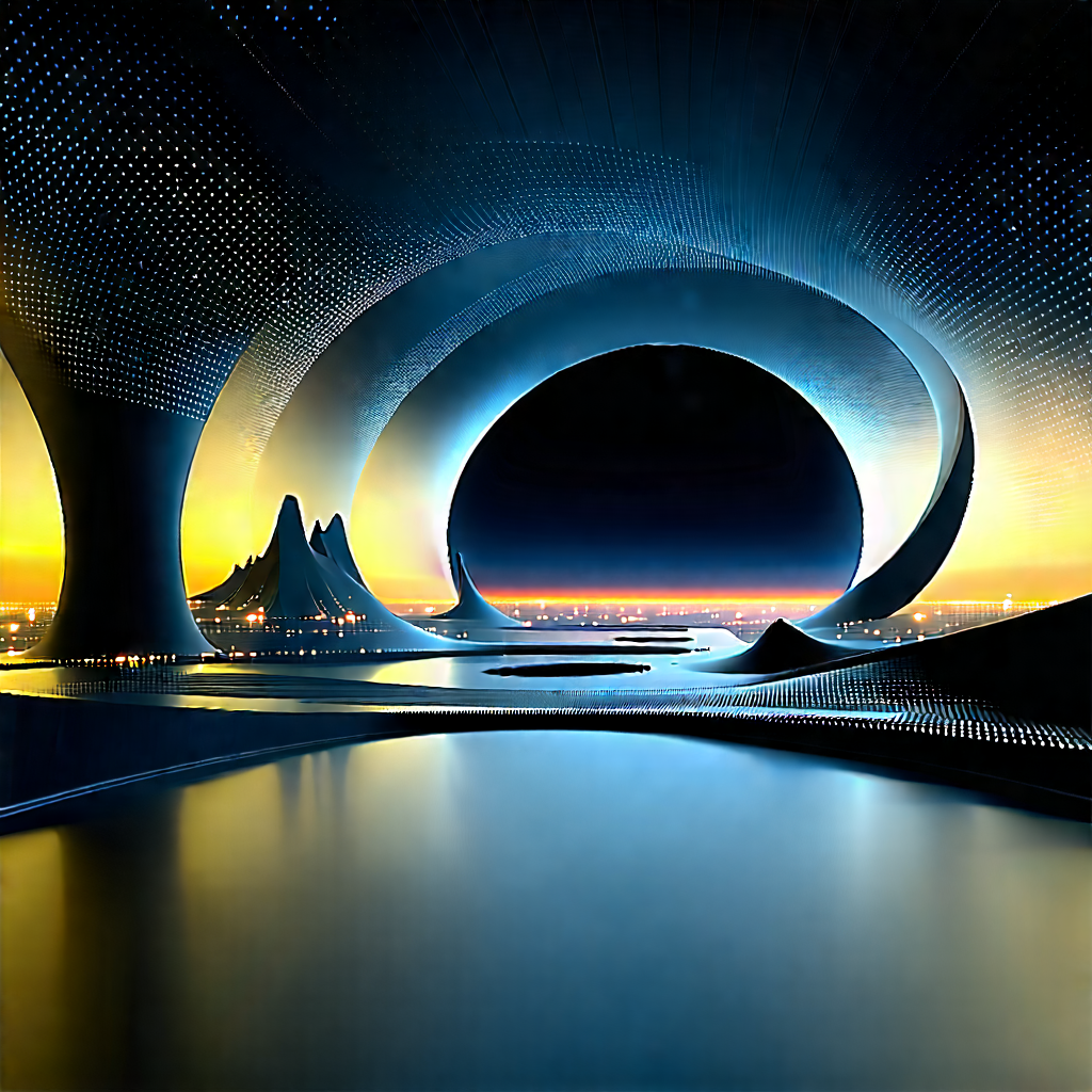 Futuristic Digital Workspace With Futuristic Cityscape