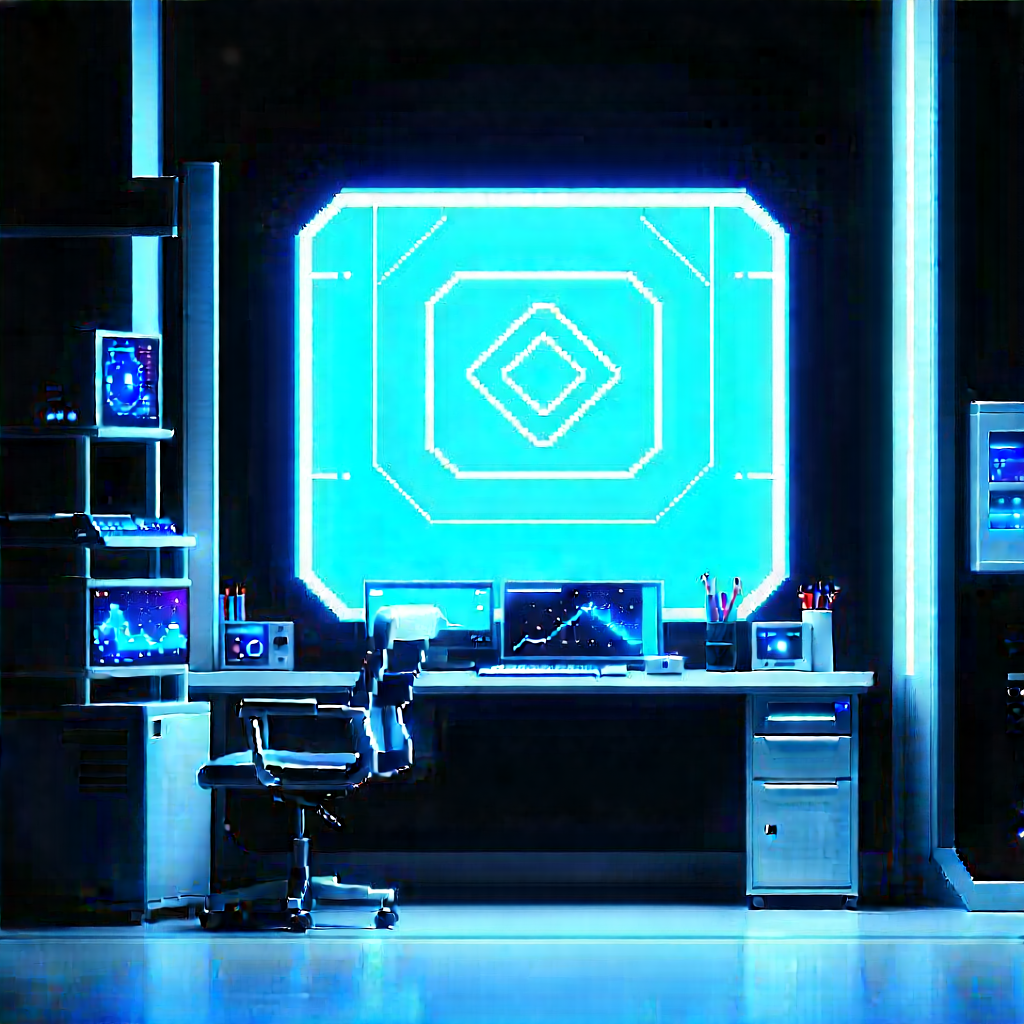 Futuristic (digital:1.24) Workspace With Image, There