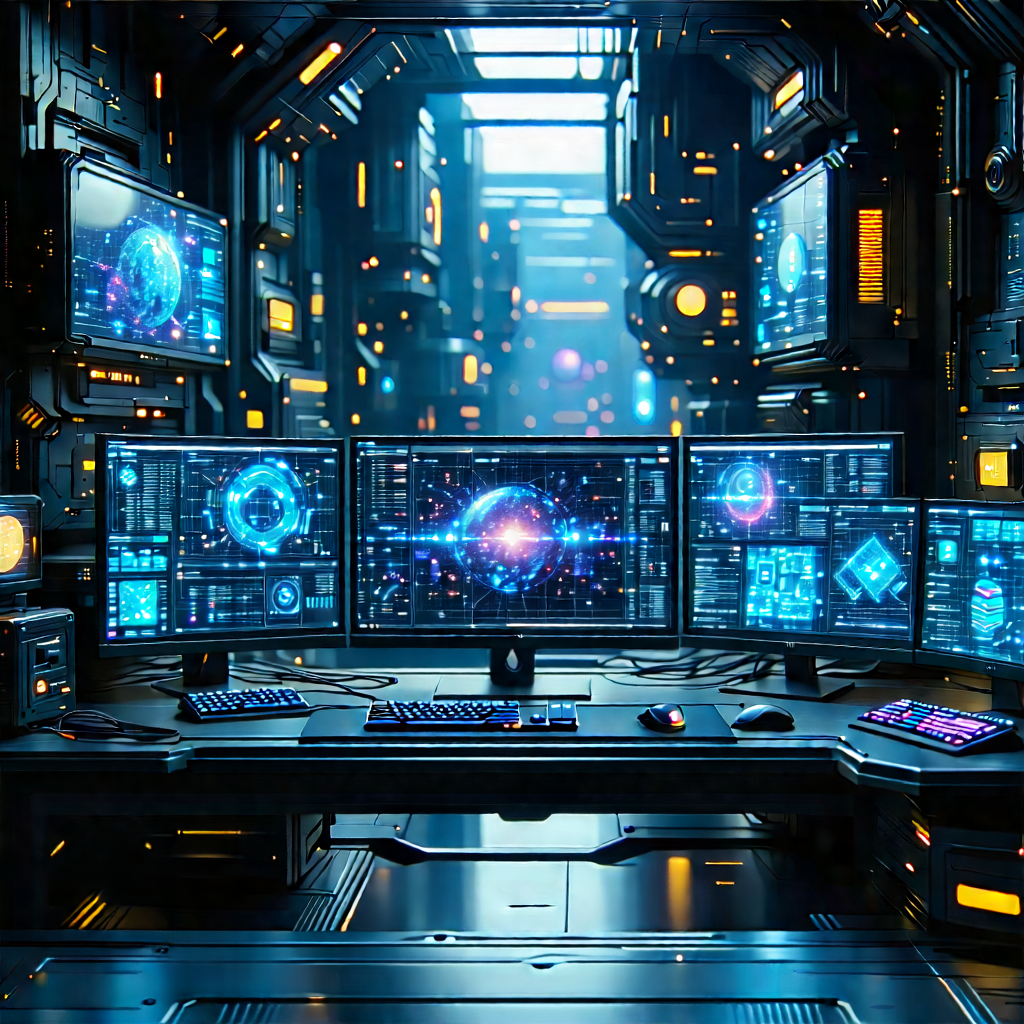 Futuristic (digital:1.15) Workspace With Image, There