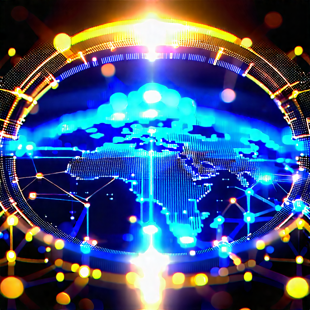 Blockchain Network Visualization With Blue Yellow