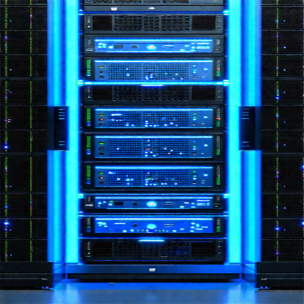Server rack with blue light glow