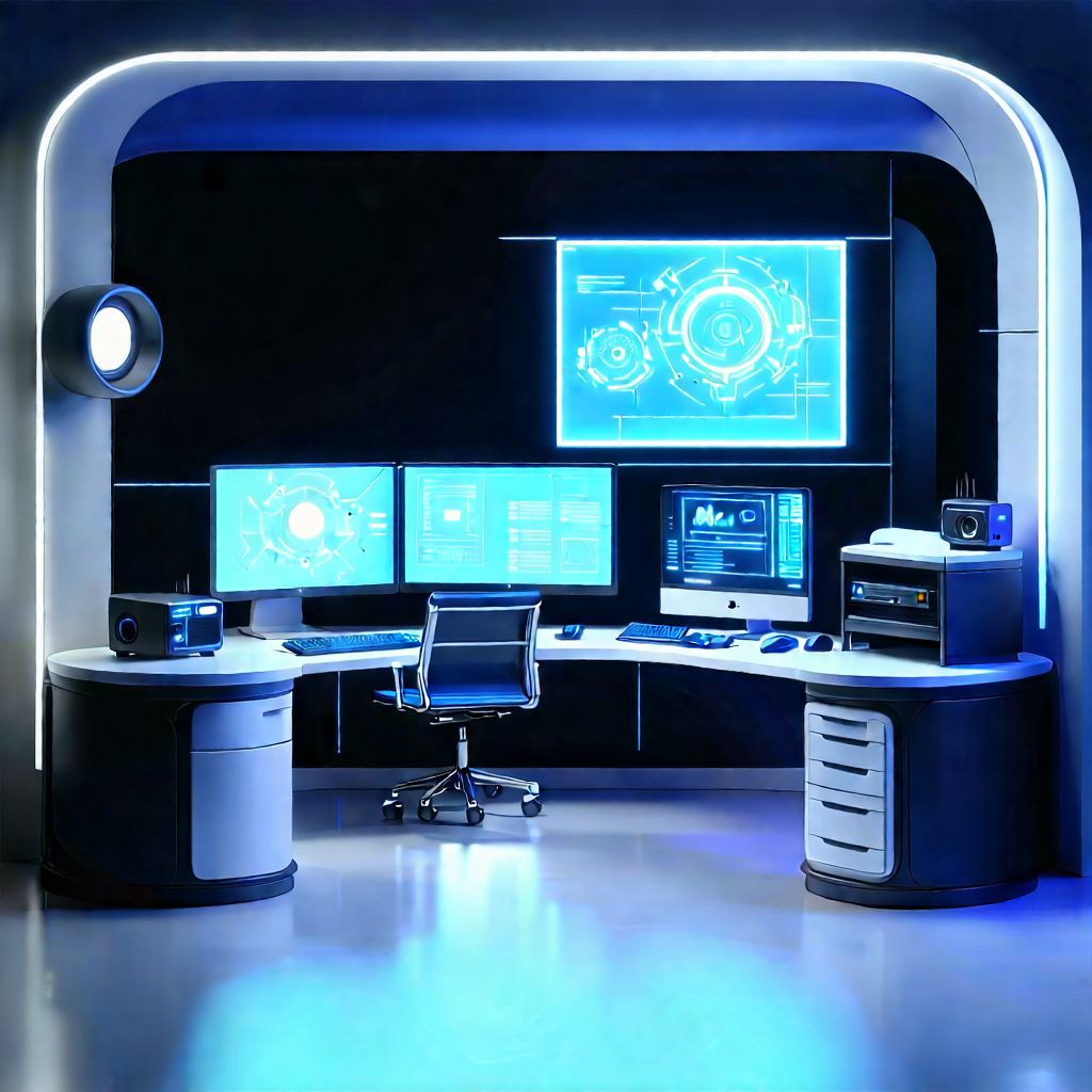 (futuristic:1.11) (digital:1.28) Workspace With Image, There