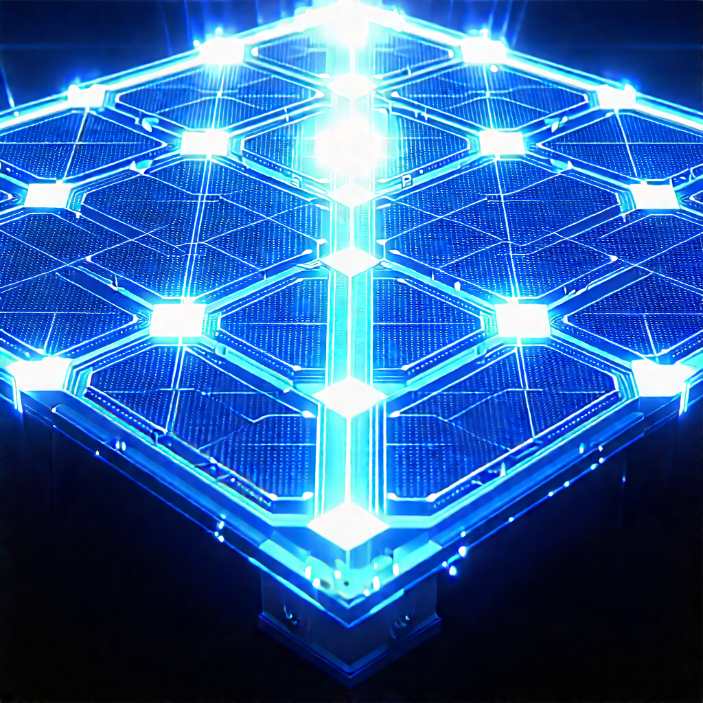 Solar panel with blue light glow