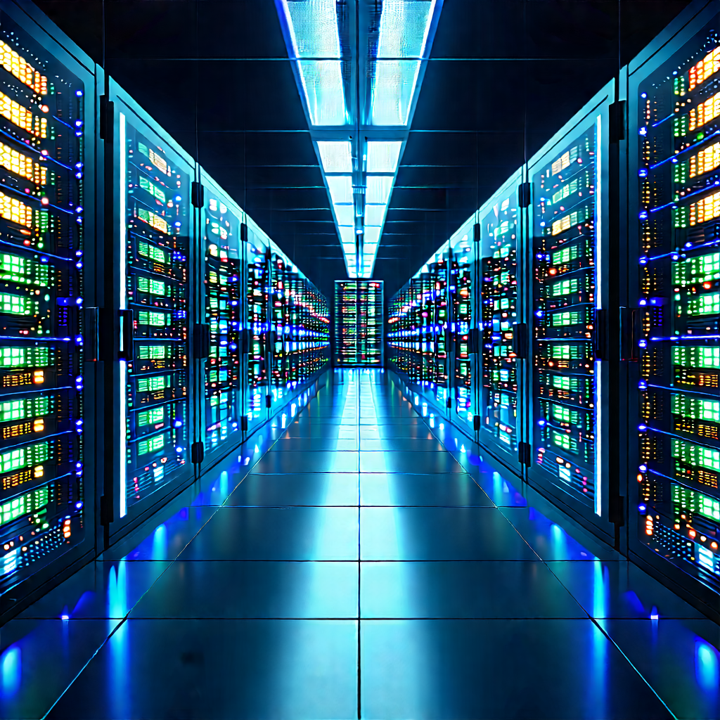 Server Rack With Data Streams With Image, There