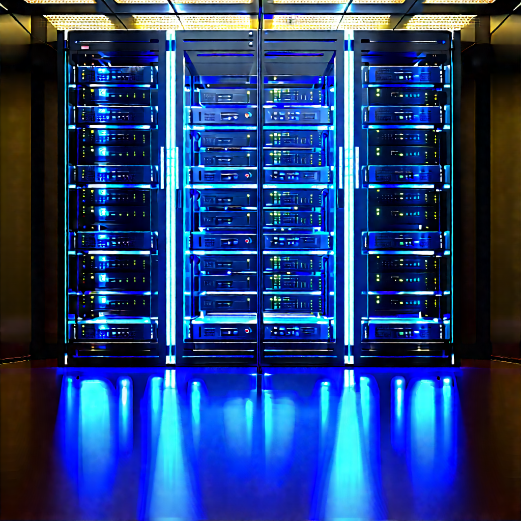 Server rack with blue light (glow:1.19)