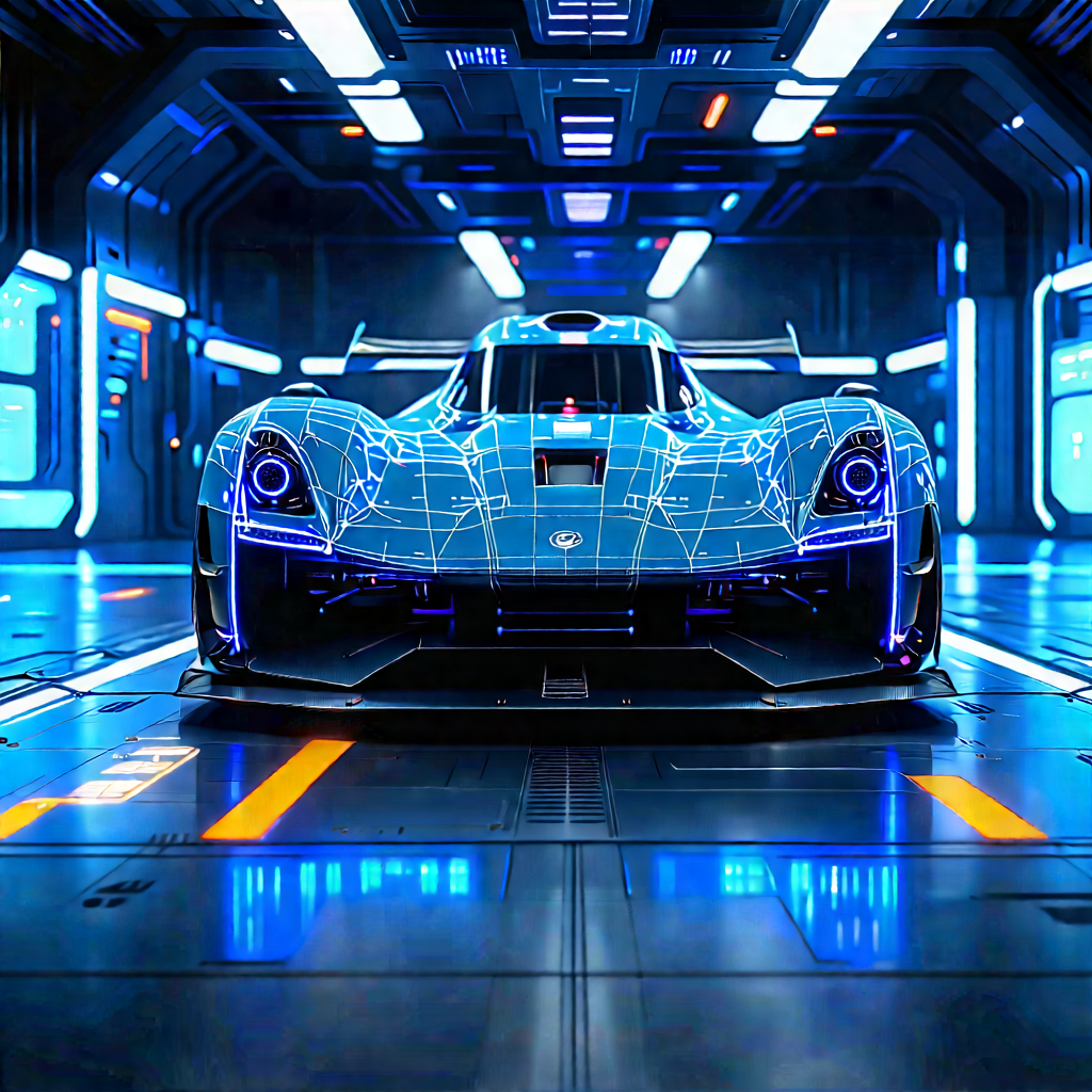 Automotive Technology In Research Center With Blue Racing
