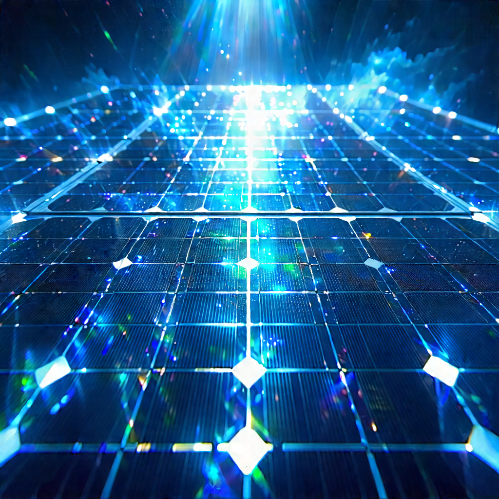Solar Panel With Holographic Projection With Bright Blue
