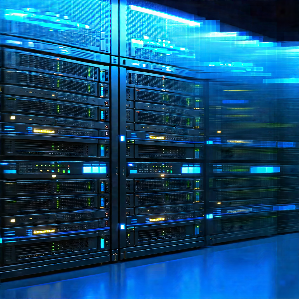 Server Rack With Data Streams With Image, There